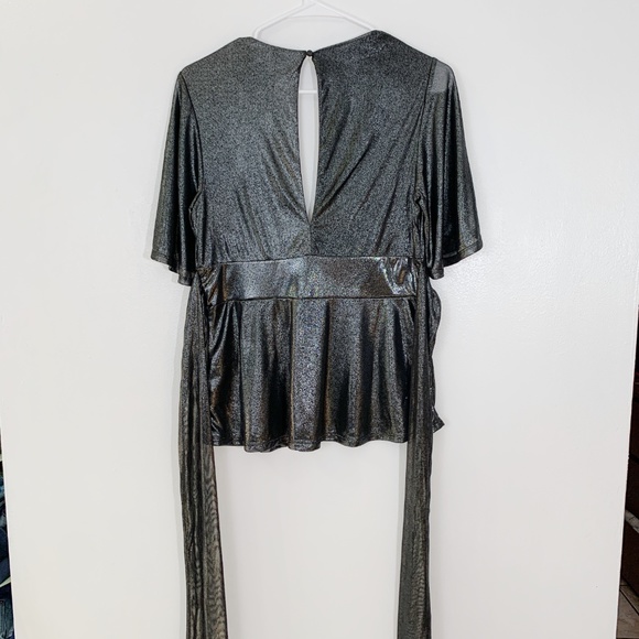 Express Metallic deep Vneck short sleeve blouse - Picture 6 of 8